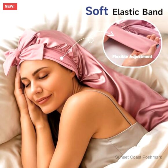Mulberry Silk Sleep Bonnet Double Layer Adjustable Tie Band Long Hair Protection